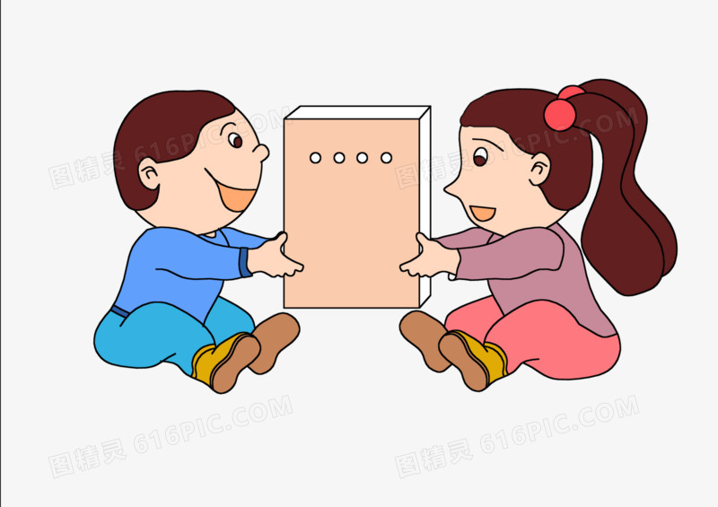 彩色卡通两个可爱孩子读书