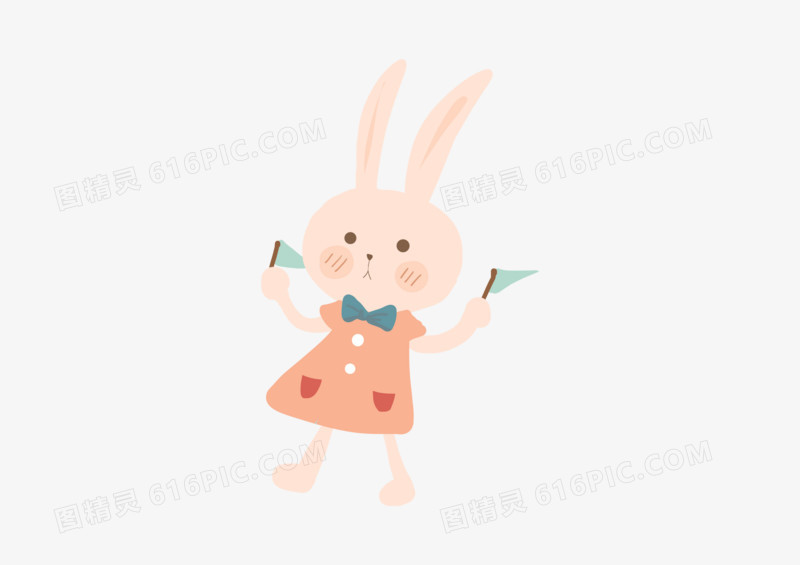 粉色可爱手绘卡通小清新复活节连衣裙小兔子免抠素材