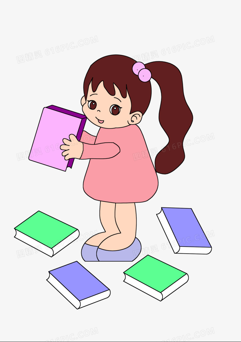 彩色卡通可爱女宝宝读书