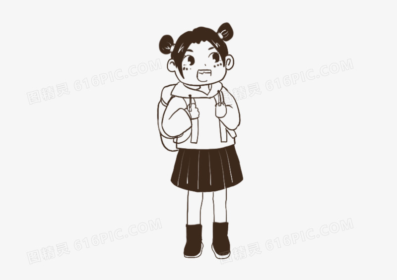 儿童节童趣女孩可爱插画线描元素