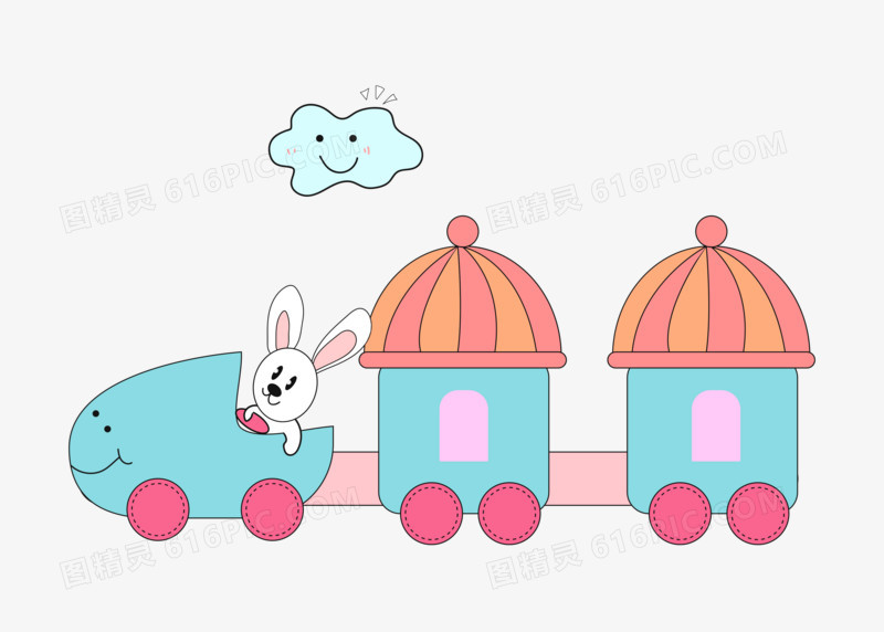 卡通可爱小清新兔子开小火车手绘素材