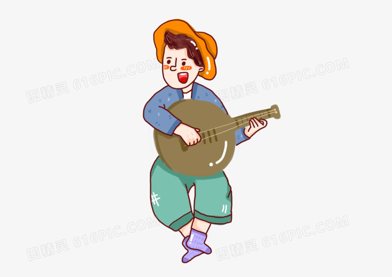 卡通可爱男孩弹琵琶