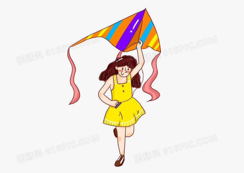 卡通可爱女孩放风筝