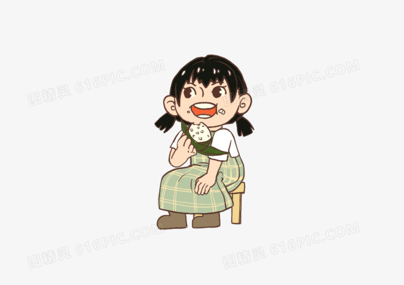 端午节小女孩吃粽子插画元素