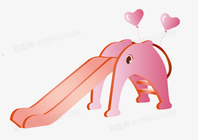 儿童节游乐园可爱卡通矢量粉色气球滑滑梯大象免扣素材元素
