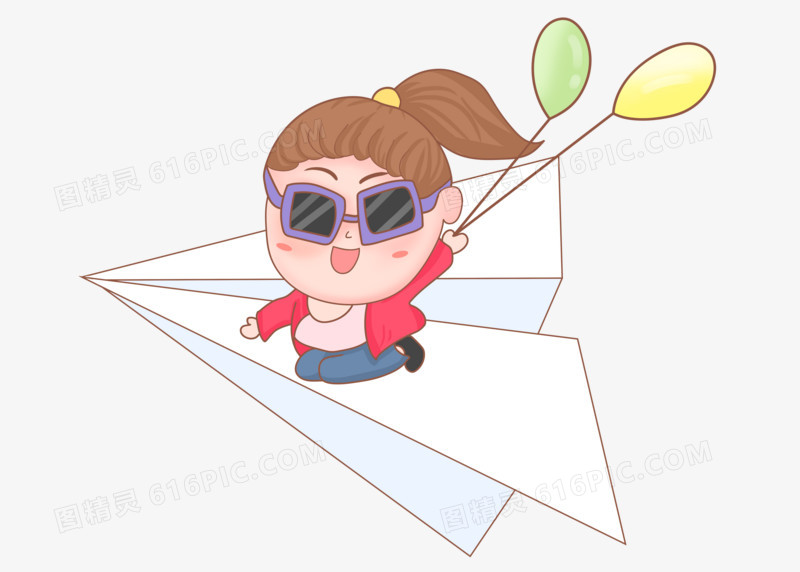 卡通可爱六一儿童节女孩坐纸飞机手绘形象