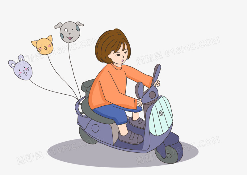 卡通可爱骑着电动车得小女孩