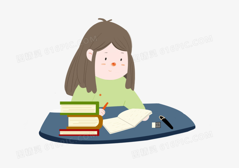读书的小女孩插画人物素材