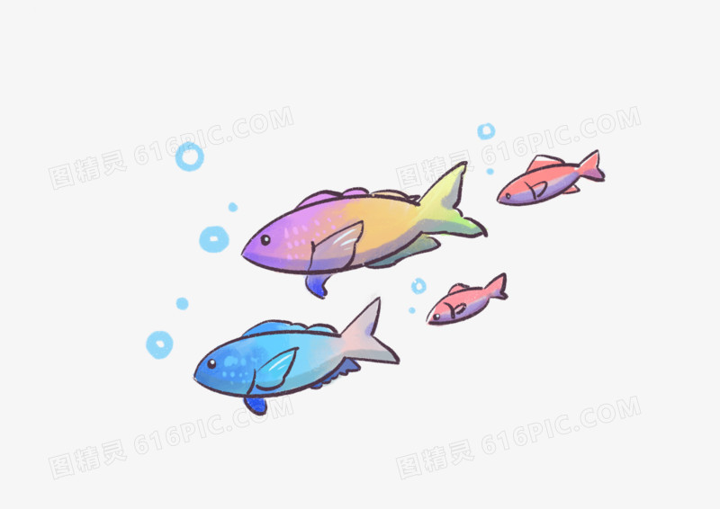 卡通简约可爱海洋生物彩色鱼群