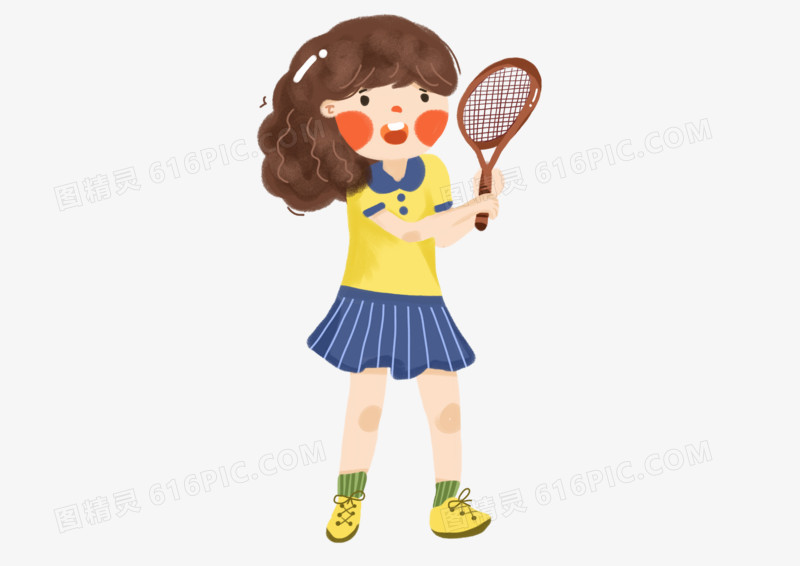 卡通可爱运动打网球小女孩
