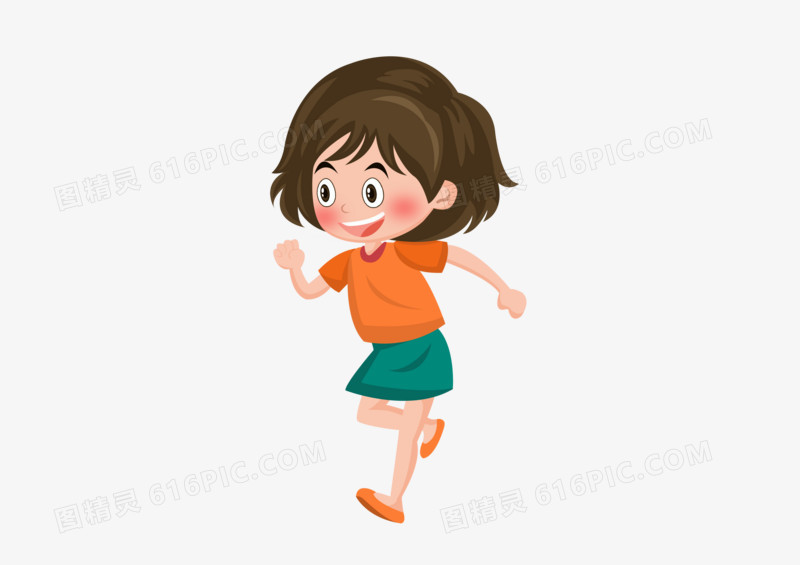 儿童节之手绘卡通跑步的短发小女孩