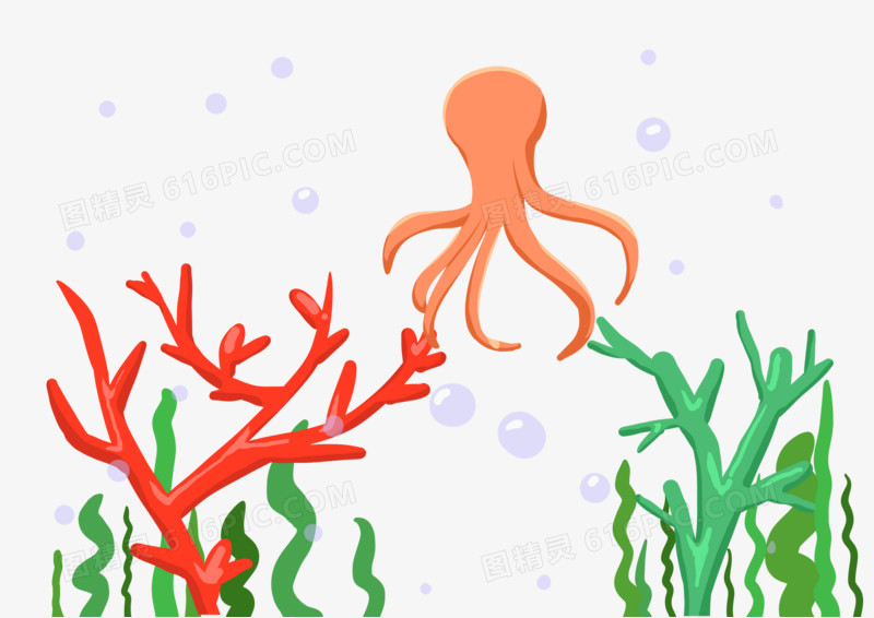 卡通简约海洋生物章鱼元素