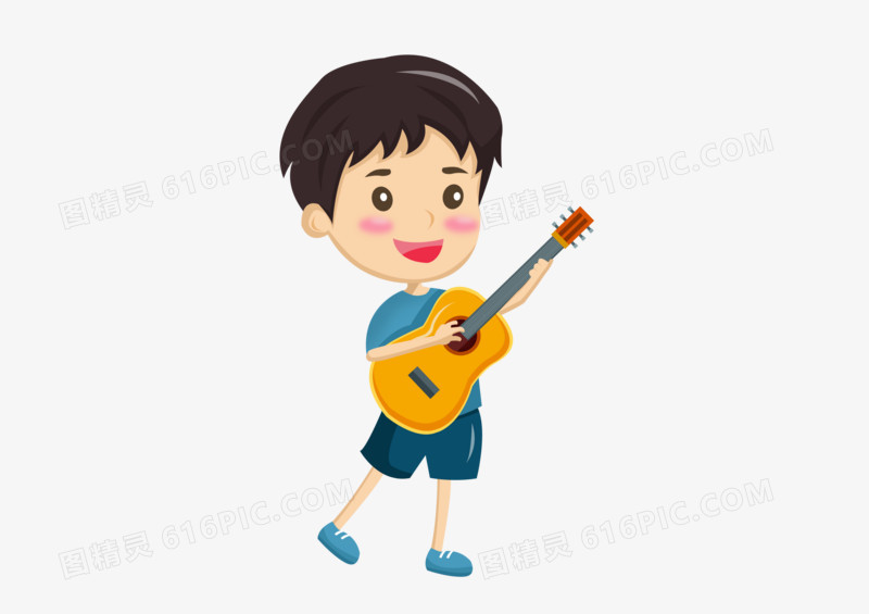 儿童节之手绘卡通弹吉他的少年