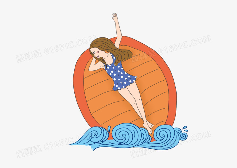 卡通简约夏季人物游泳元素