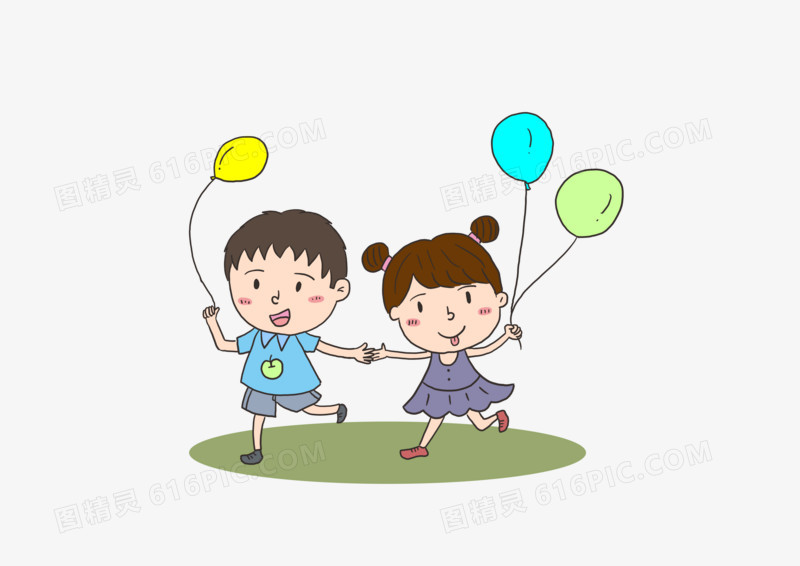 卡通可爱小朋友玩气球