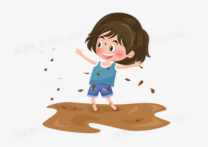 儿童节之手绘卡通玩泥巴的女孩子