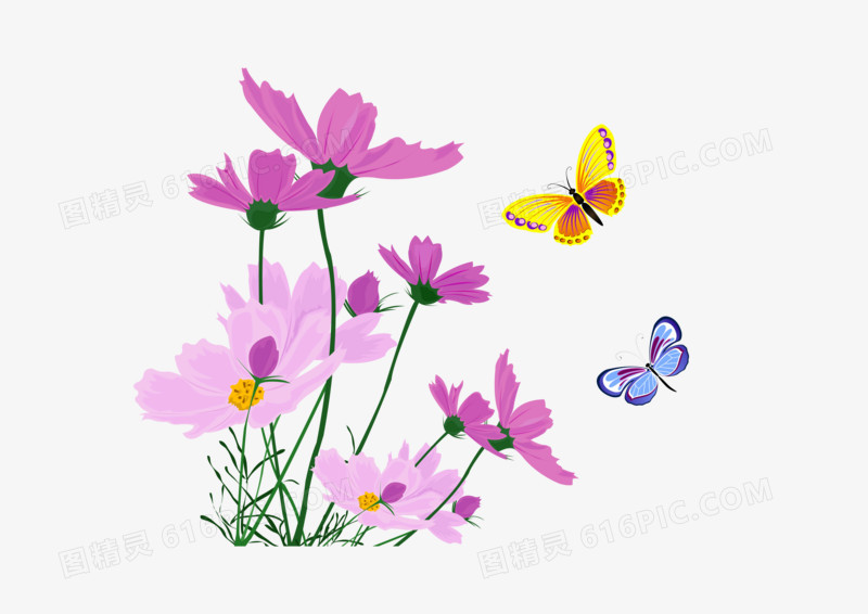 手绘卡通精美的夏天蝴蝶花朵背景