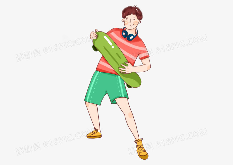 卡通可爱男孩滑板