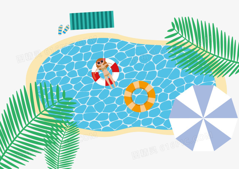 手绘夏季泳池矢量图插画
