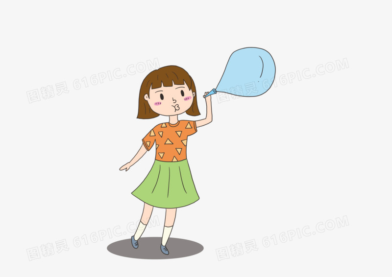 卡通简约小女孩吹泡泡玩耍