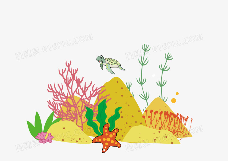 手绘海底小海龟矢量图插画