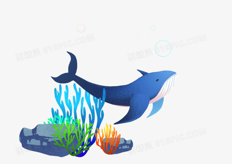 珊瑚鲸鱼唯美颗粒插画
