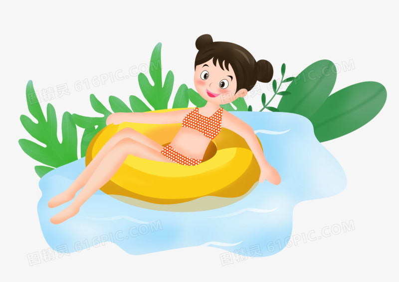 夏天之手绘卡女孩在游泳
