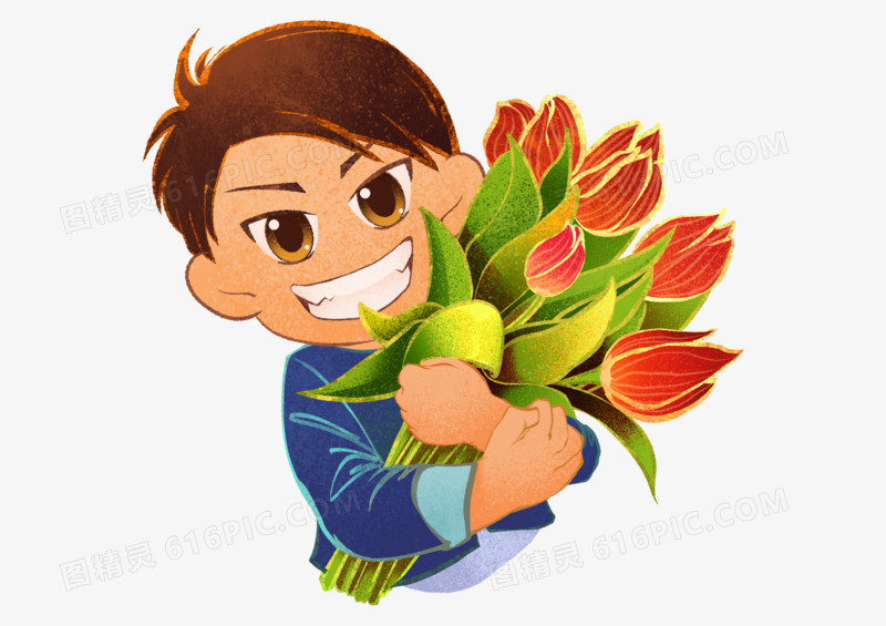 卡通情人节男孩手捧花