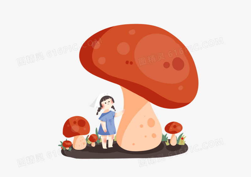 可爱矢量秋天蘑菇女孩插画元素