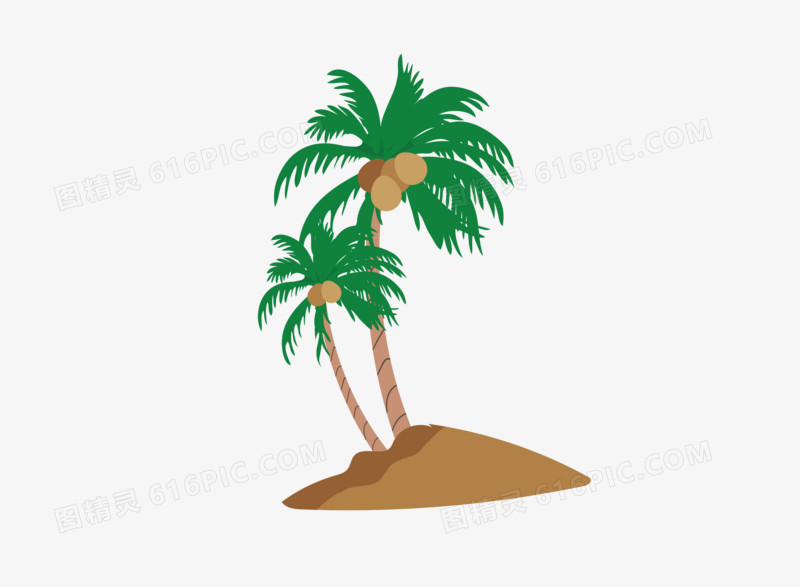 手绘夏季海滩椰子树素材