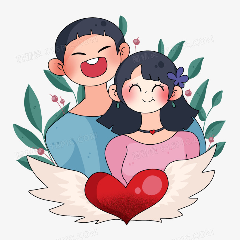 卡通情人节男生女生情侣头像插画