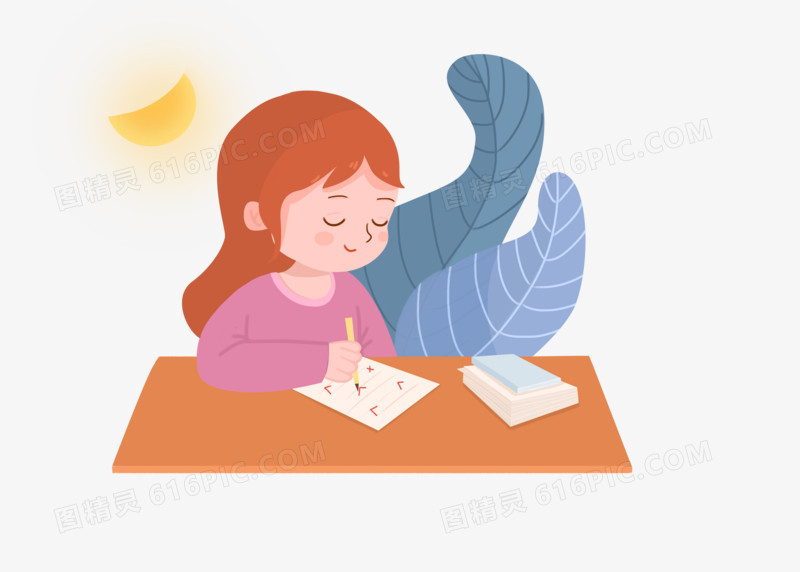 教师节快乐老师卡通手绘形象批改作业