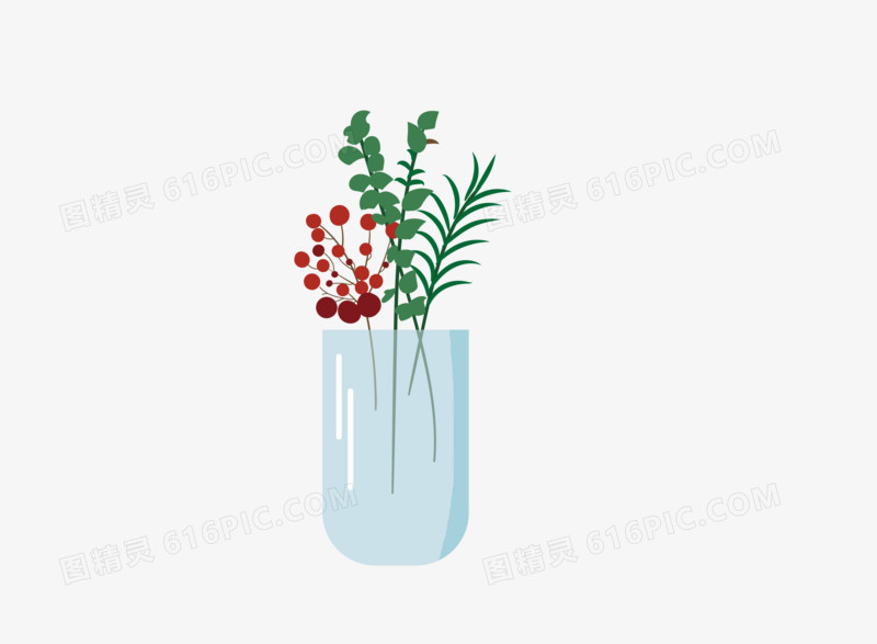 手绘红色植物果实花束