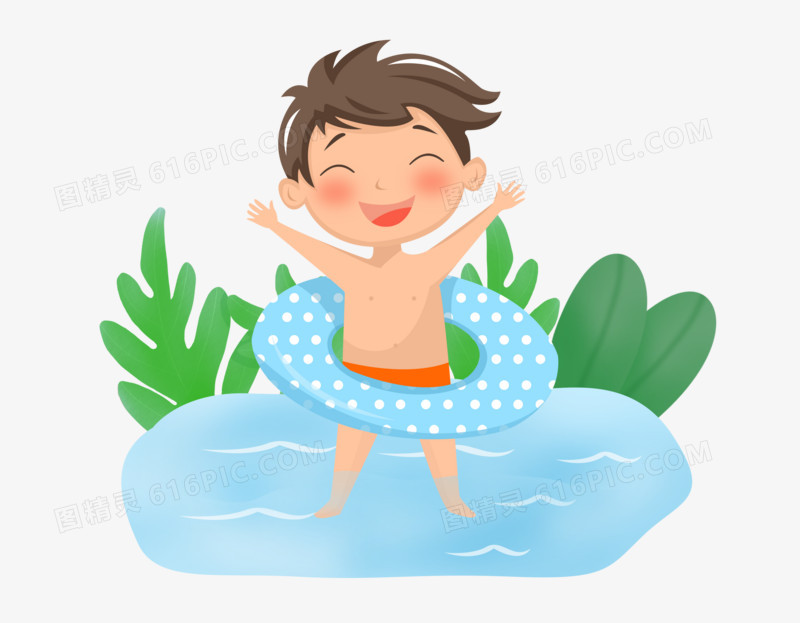 夏天之手绘卡通的男孩子游泳