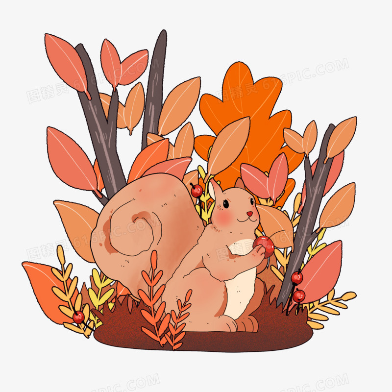 松鼠动物秋天场景插画元素
