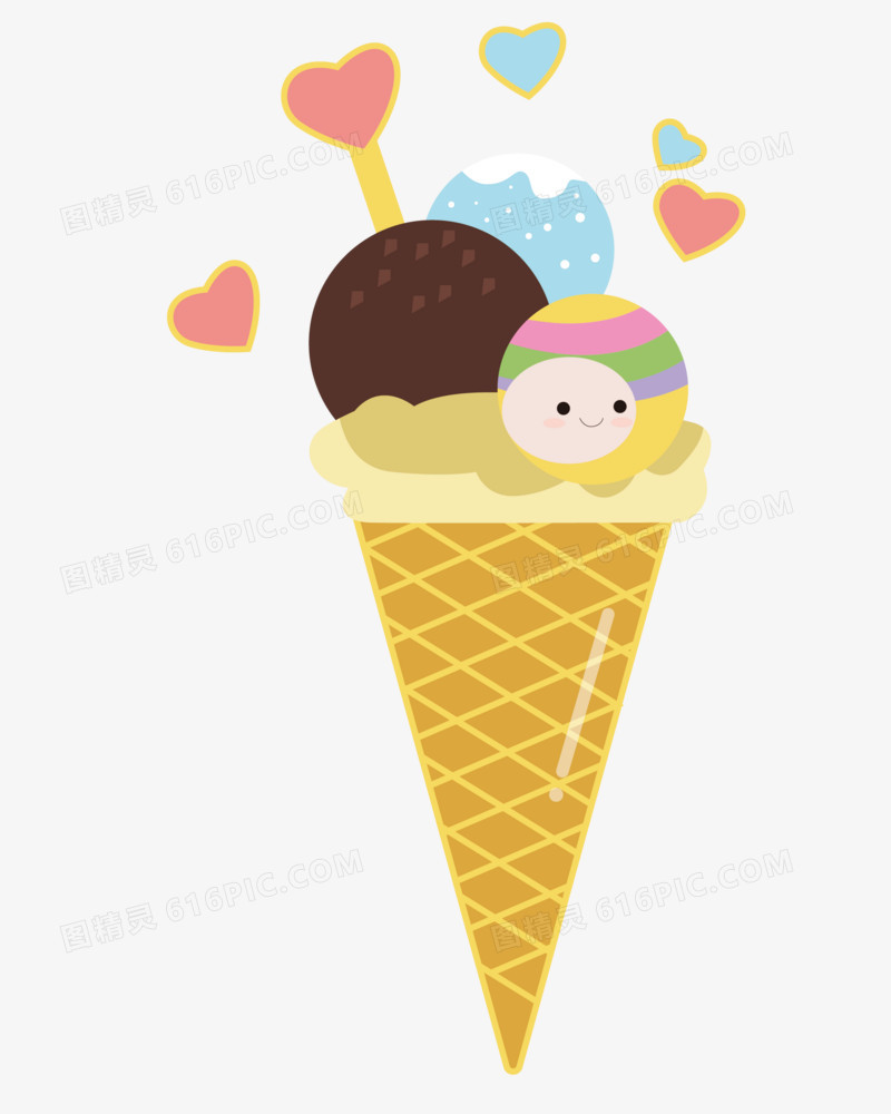 夏天可爱甜筒冰淇淋创意手绘元素