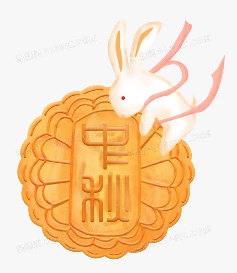 中秋节之手绘卡通传统美食月饼和可爱兔子