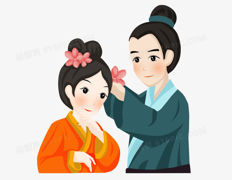 七夕情人节之手绘卡通神话牛郎给织女带花