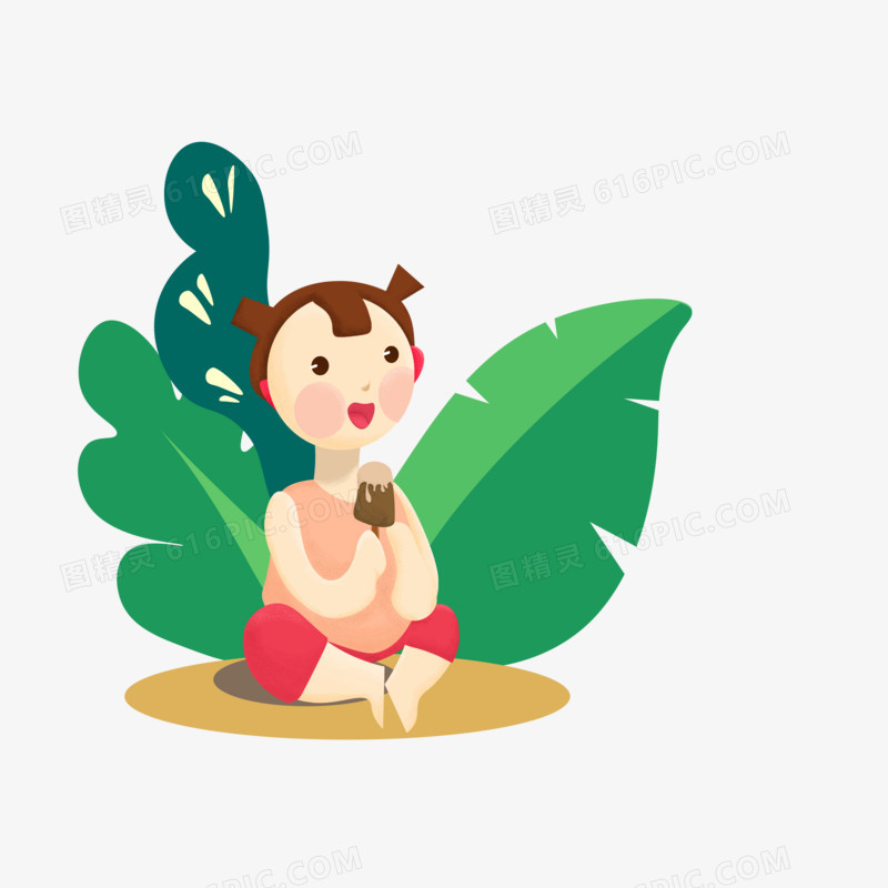 夏天小孩吃冰棍元素