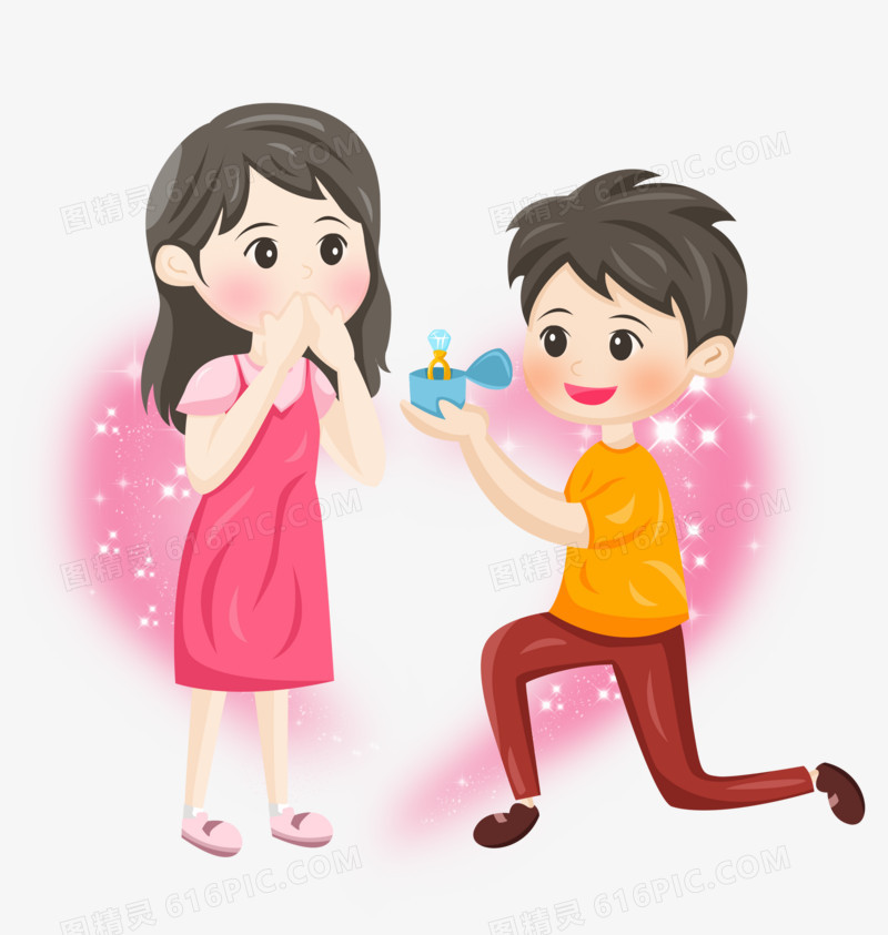 七夕情人节之手绘卡通男朋友求婚女朋友