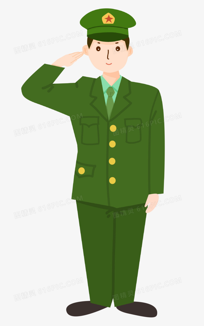 八一建军节手绘解放军警察军人卡通形象元素