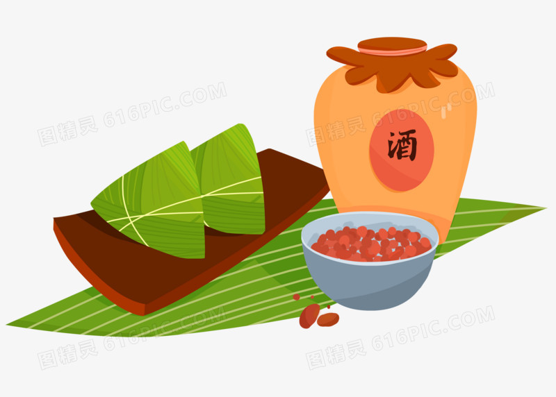 端午节传统节日卡通手绘雄黄酒粽子红豆