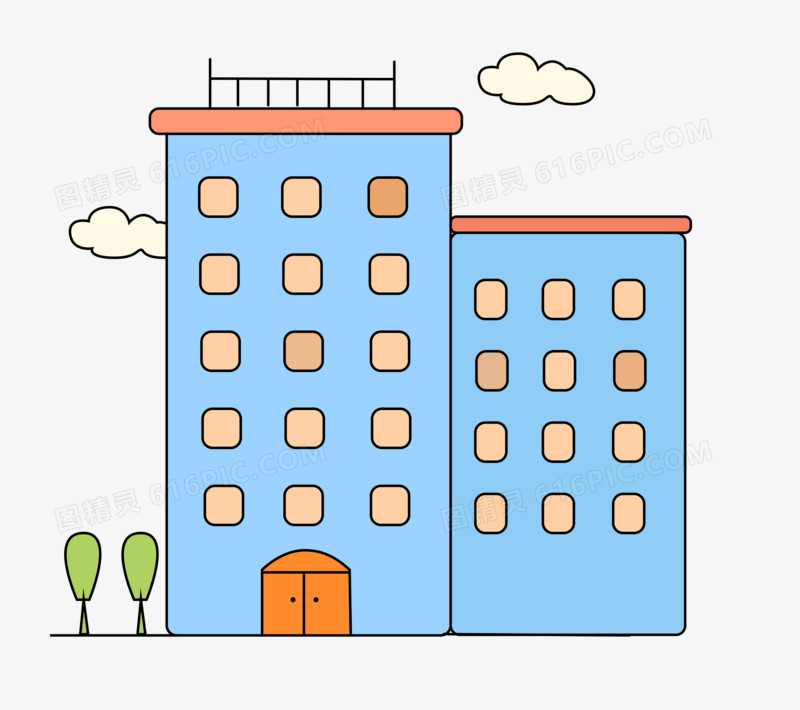 通用卡通MBE装饰手绘楼房建筑小区