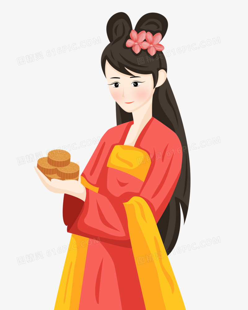 中秋节之手绘卡通嫦娥仙子拿月饼