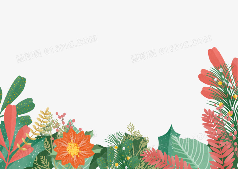 手绘卡通精美绿色的植物边框