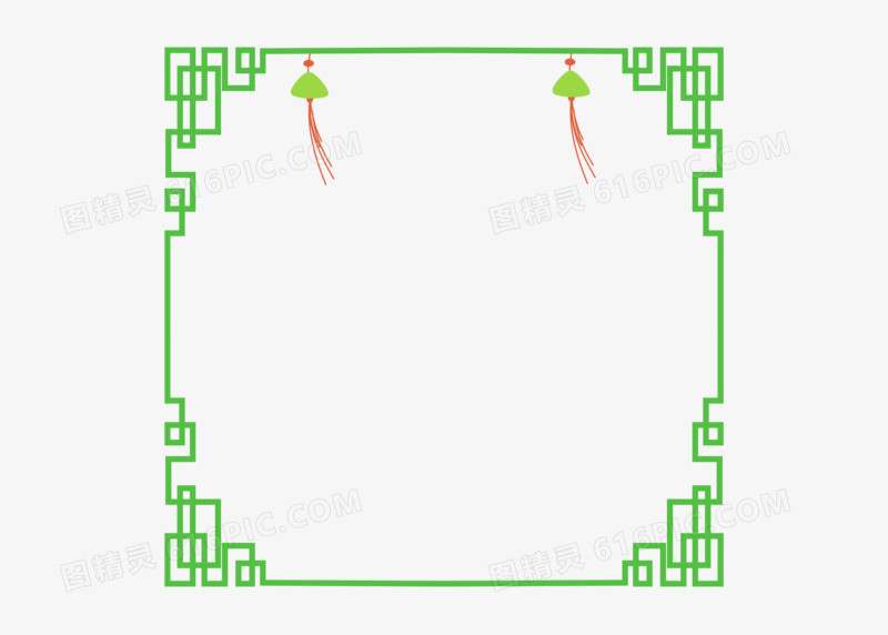 端午节粽子艾叶手绘平安符绿色植物边框