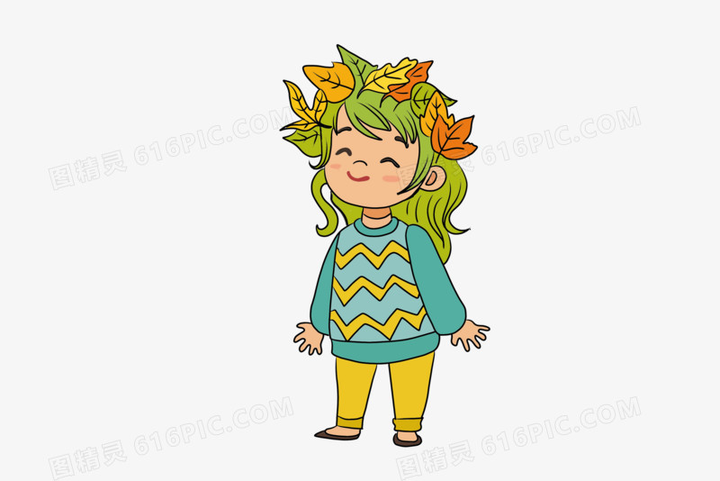 简约秋天少女玩耍元素
