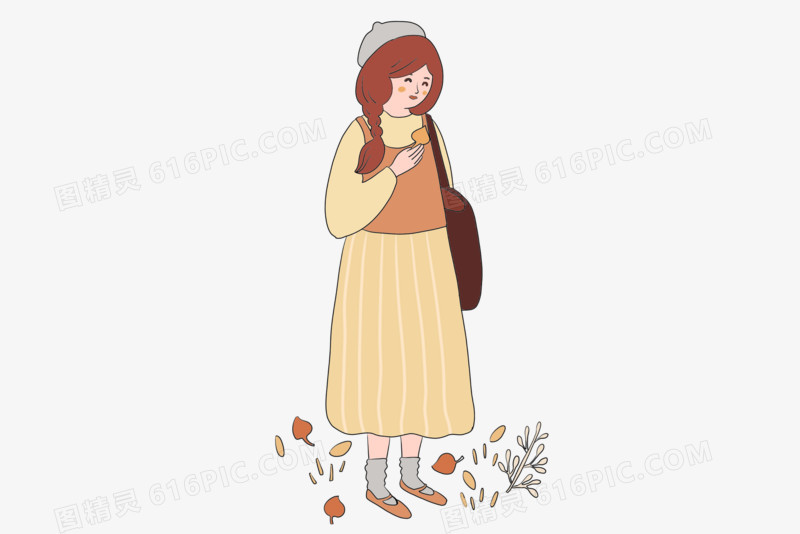 简约秋天可爱少女元素