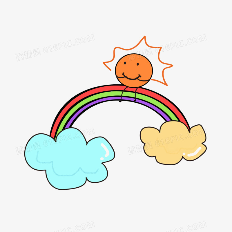 卡通可爱手绘晴天彩虹太阳插画素材