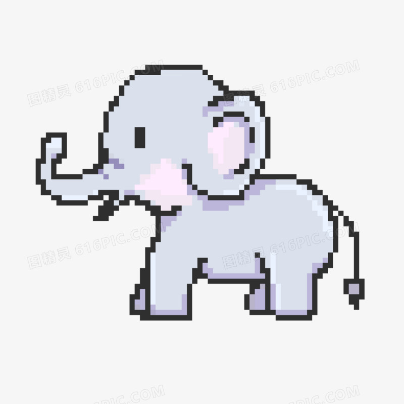 创意卡通动物像素画q版动物大象元素